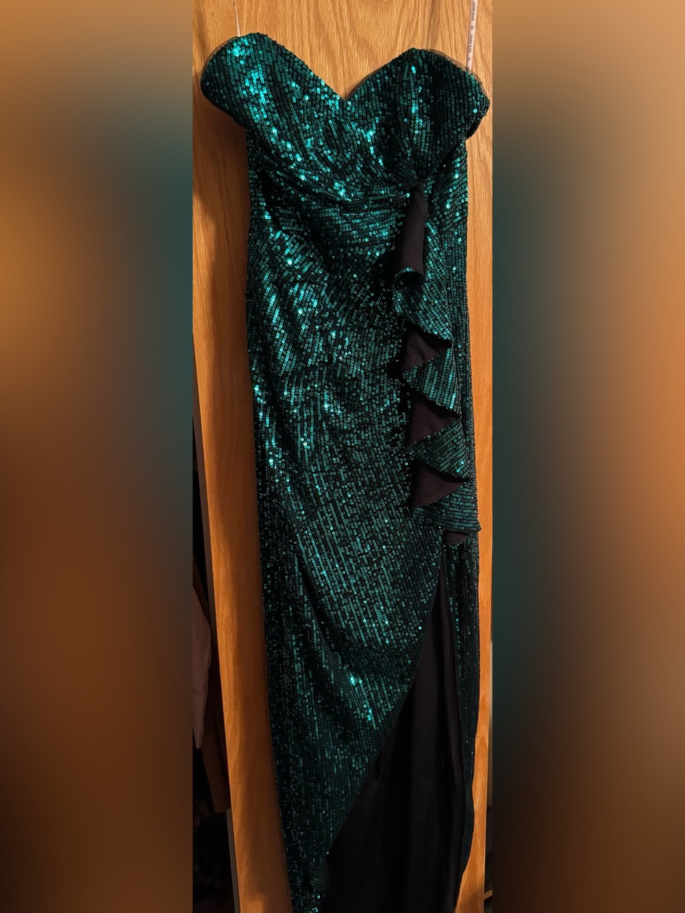 Strapless Emerald Sequin Evening Dress